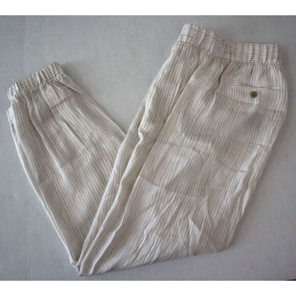 ATM Anthony Thomas Melillo Women's Sz S Beige Striped Pleated Cropped Pants - Picture 1 of 11